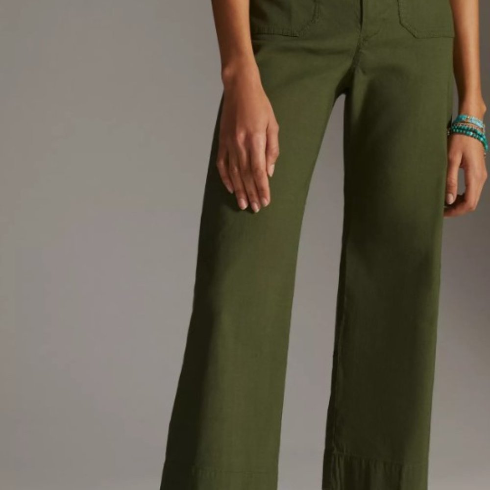 MAEVE BY ANTHROPOLOGIE Cropped Wide-Leg Trousers Women's Size 33 Tall, Holly